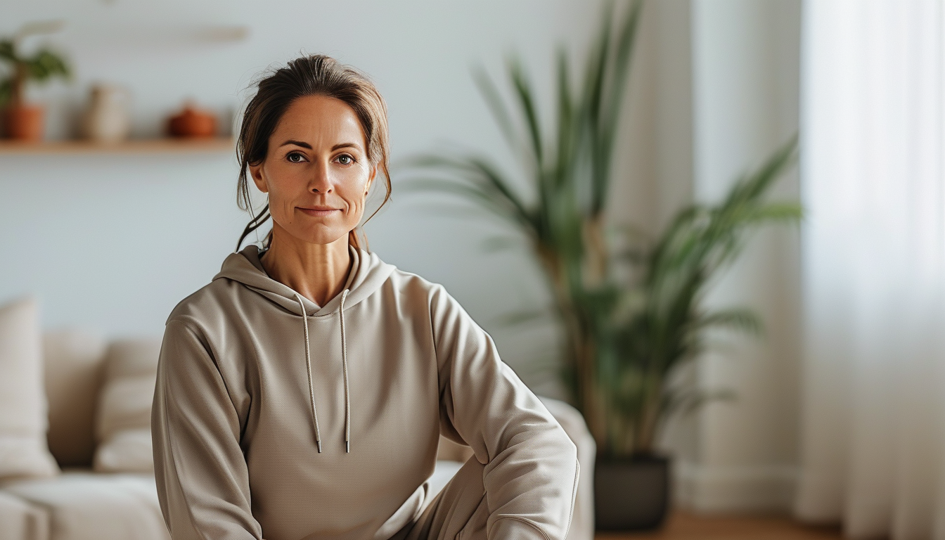 Confident woman in her 40s doing gentle exercise